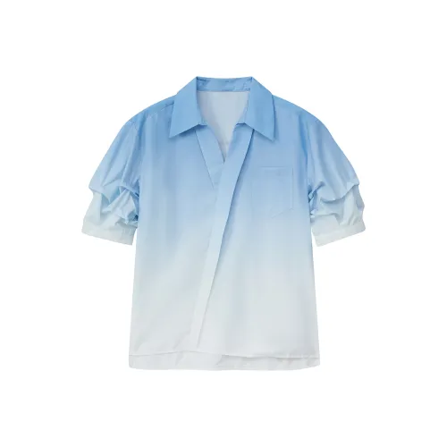 Ning Cai Yuer Рубашка Женская Синяя Белая Градиентная