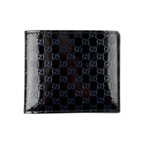 GUCCI Лакированная кожа Пэчворк кожа укороченный двойной складной кошелек мужской черный синий