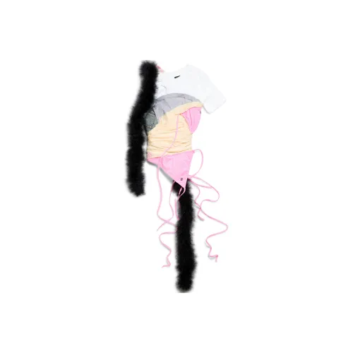 Balenciaga Пэчворк Дизайн Круглый вырез Короткий рукав Т-рубашка Женская Белая Обычный крой