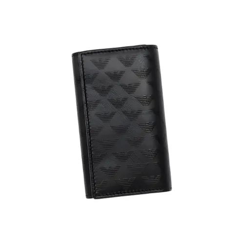 EMPORIO ARMANI Коровья кожа Key Pouch Держатель для карт кошелек Мужской Черный