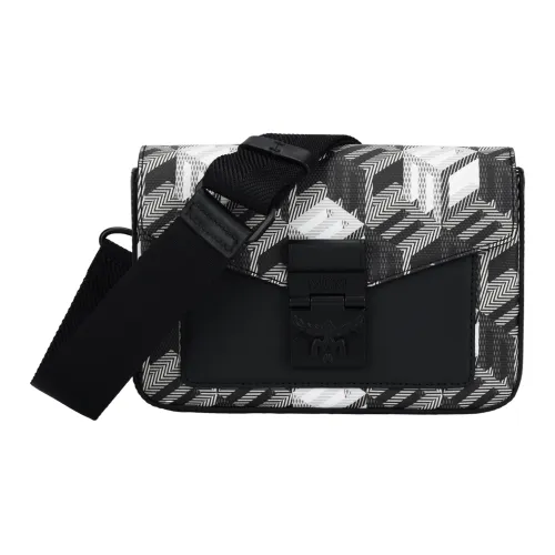 MCM Millie Visetos Покрытие Холст Коровья Кожа Сумка через плечо Маленькая Унисекс Черная