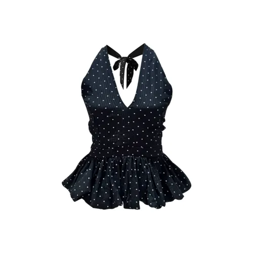 AINUOERMY Майка Женская Черная с Полка Дот