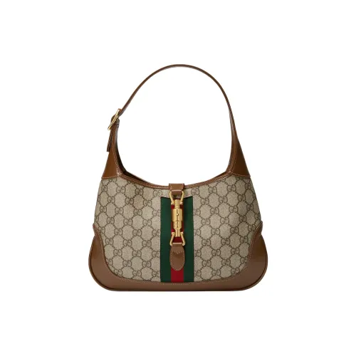GUCCI Jackie 1961 GG Supreme Кожаная вставка Сумка через плечо Средняя Женская Бежевая и Коричневая