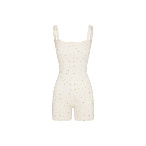 SKIMS SS24 COTTON Collection Хлопок Rib LOW Спина Комбинезон ONESIE Женский MARIGOLD ROSEBUD Принт Marigold Rosebud Принт