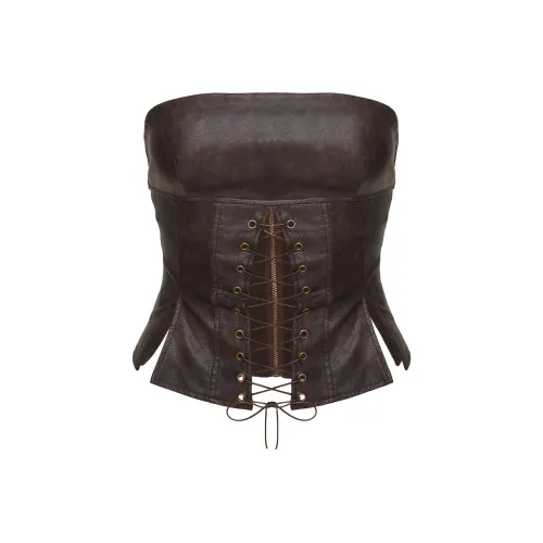 PRINCESS POLLY AFRAID Без бретелей Топ из искусственной кожи Топ без бретелей Женские Коричневый Коричневый