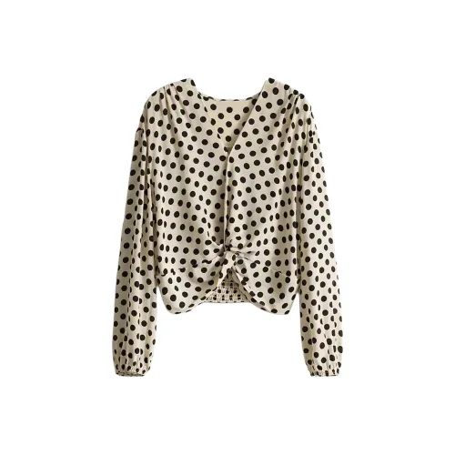 Wbwq Шифон Рубашка Женская Абрикос с Полка Дот