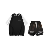 Черная рубашка с короткими рукавами+черные шорты