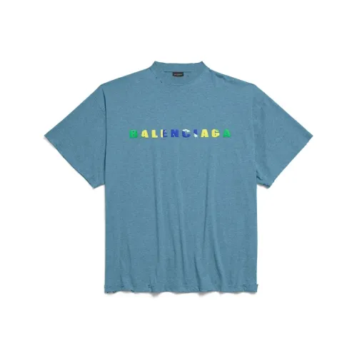 Balenciaga T-Shirt Loose Fit Men's Blue Gray Бренд Balenciaga модель T-Shirt свободный крой мужской синий серый