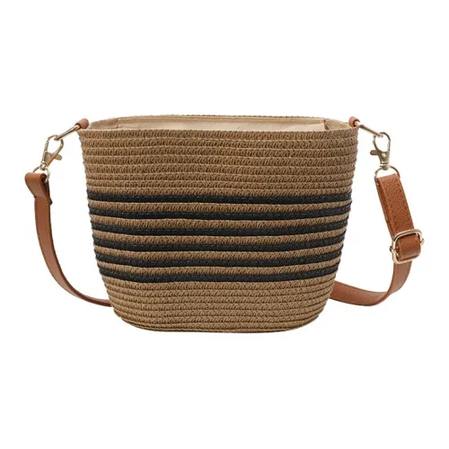 MOONDEMIMA Вязаная ткань Ведрообразная сумка Сумка через плечо Женская Хаки и Черные полосы Хаки и Бежевые полосы