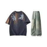 Комплект одежды (Топ темно-серый + Штаны желтого грязного цвета)