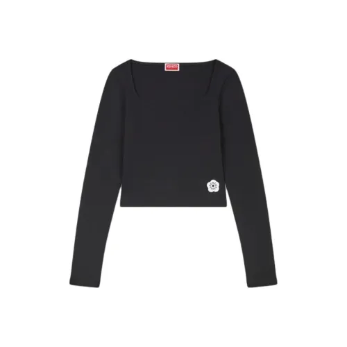 KENZO Цветочный Логотип Укороченный Длинный Рукав Комплект T-Рубашка Женская Черная
