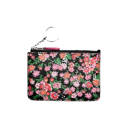 COACH Кожа Монета Кошелек Мини Женский Черный и Разноцветный С принтом