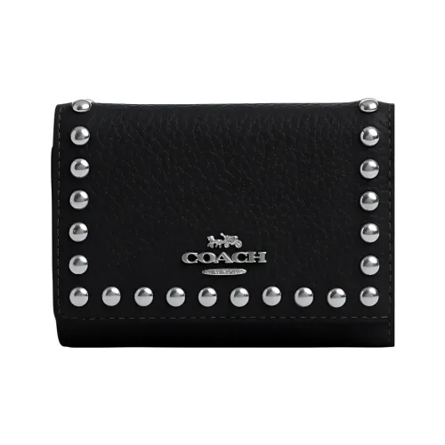 COACH Micro Pebble Кожа Монета Кошелек Кошелек Мини Женский Черный