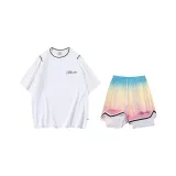 Белая рубашка с короткими рукавами + градиентные розовые шорты