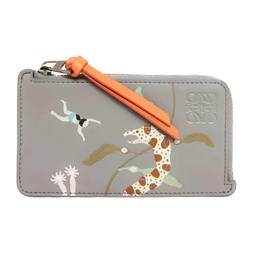 LOEWE Suna Fujita Коллаборация Сатин Телячья кожа Держатель для карт Мужской Перламутрово-серый