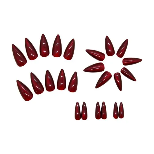 Sweet Pillow House Винтаж Элегантный Кошачий глаз Осветляющий Стиль False Nail MID Длина Красный Однотонный