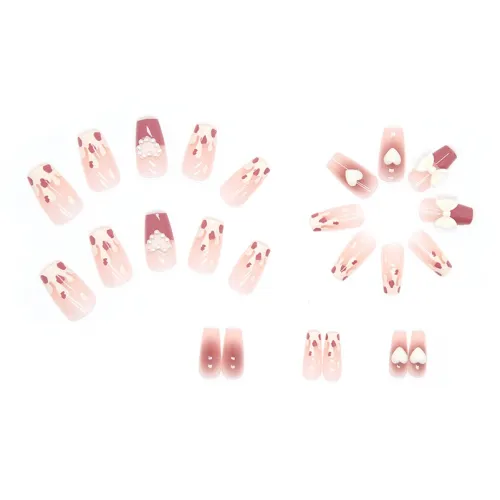 Sweet Pillow House Мягкий Румяна Девичий Sweetheart 3D-эффект Бант Сердце False Nail Трапециоид Розовый Градиентный