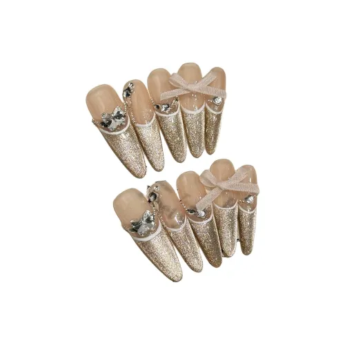 XIAMEIYU Golden Премиум Feel False Nail Острый Тип Шампанское Размытый Французский 35 мм