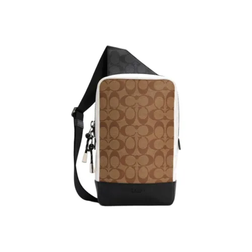 COACH Тернер Холст с кожей Обхват талии Сумка Обхват груди Сумка Мужской Коричневый