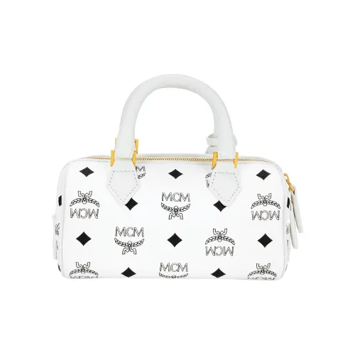MCM Ella Холст с кожей Бостонская сумка Сумка через плечо Сумка Мини Women's White