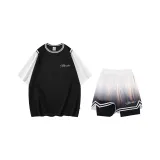 Черная рубашка с коротким рукавом + черные шорты с градиентом