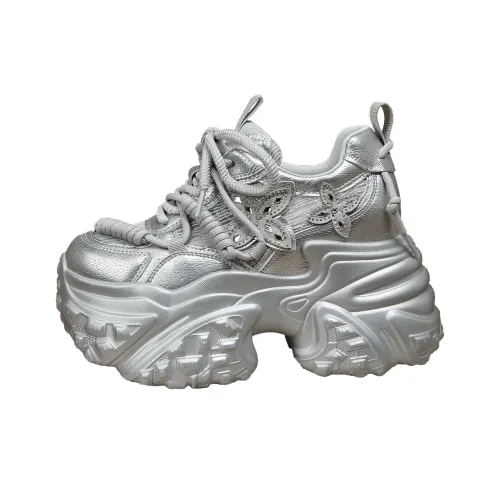 Forest Princess Дышащий Низкий Топ Кроссовки с Толстой Подошвой Женские Silver