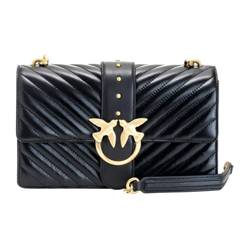PINKO Love Series Овчина Сумка через плечо Сумка на плечо Средняя Женская Черная Черно-золотая