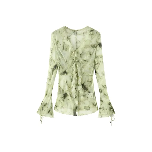 ZHOUMIAO Шифон Рубашка Женская Nouveau Чай Зеленый
