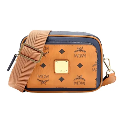 MCM Klassik Visetos GRAIN LEATHER Camera Сумка Сумка через плечо Мини Женская Коричневый Коньяк