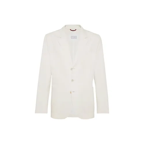 BRUNELLO CUCINELLI SS24 Бизнес-костюм Пальто Мужской Айвори Белый