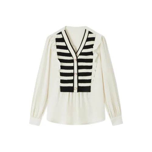 EICHITOO Шифон Рубашка Женская Экрю Отделка