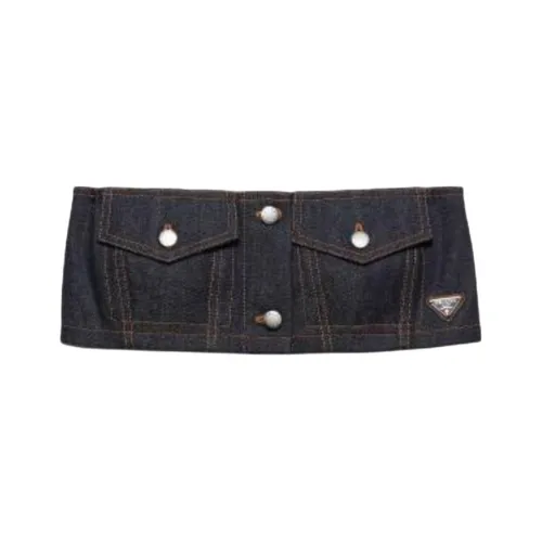 PRADA Crop Top из денима Selvedge без бретелек женский морской синий