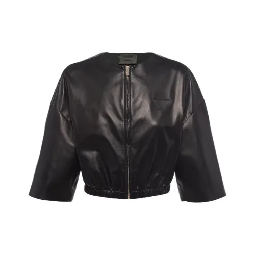 PRADA Напп Кожа Bomber Куртка Куртки и Пальто Женская Черная