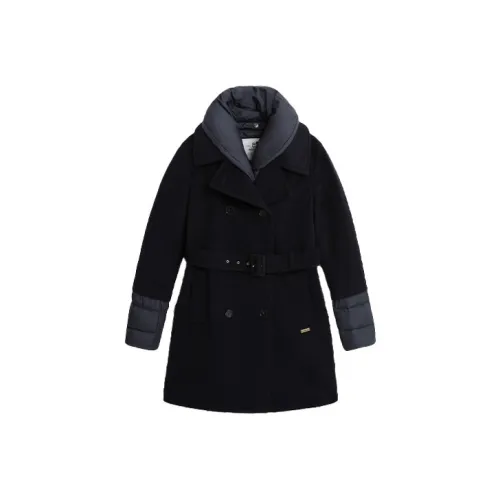 WOOLRICH Однотонный Отложной воротник Облегающий MID Длина Пуховик Женские Темно-синий