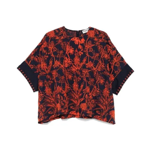 ESSENTIEL ANTWERP Большой Регион Цветочный Вышивка Круглый вырез Локоть Длина Рукавов Рубашка Женская Алый