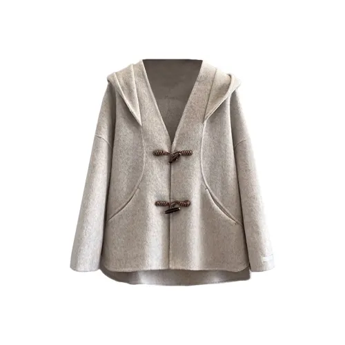 PAZZO Petite Loose Fit Versatile Woolen Coat Women's Oatmeal