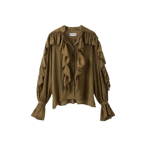 RECTO FW24 OSCARL Жидкость Складки БЛОУЗА Рубашка Женская Хаки Хаки