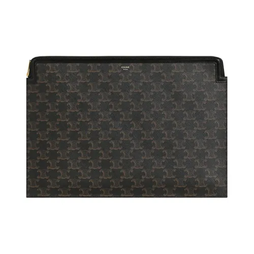 CELINE Artificial Leather And Cow Leather Document Folder Clutch Men's Black