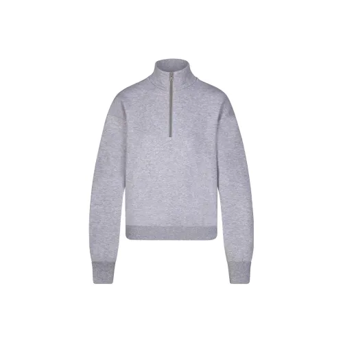 SKIMS Cotton Fleece Classic Quarter Zip Pullover Sweatshirt Women's Heather GREY Heather Gray SKIMS Хлопок Флис Классический Quarter Zip Пуловер Толстовка Женские Heather GREY Серый Heather