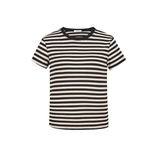 NEMOWU T-рубашка Женская Черная Абрикосовые Полосы