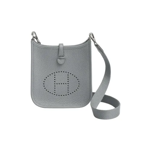 HERMES Evelyne Clemence Bullock Кожа Плечевая Сумка Женская Mist Серый