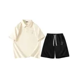 [Быстросохнущий Антибактериальный] Светлый Бежевый (B Бамбук Тень Прохладный Ветер Логотип на груди) + Черный (B Бамбук Тень Прохладный Ветер Логотип на штанах)