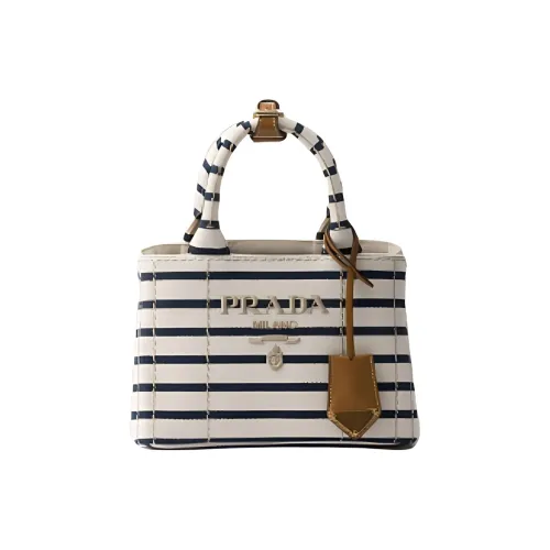 PRADA Полосы Хлопок Холст Одно Плечо Сумка Мини Женская Айвори Белый Синий