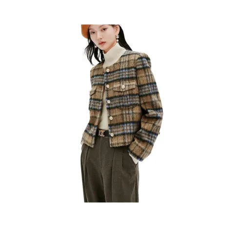 Hopeshow Куртки и Пальто Женские Кофейная Клетка