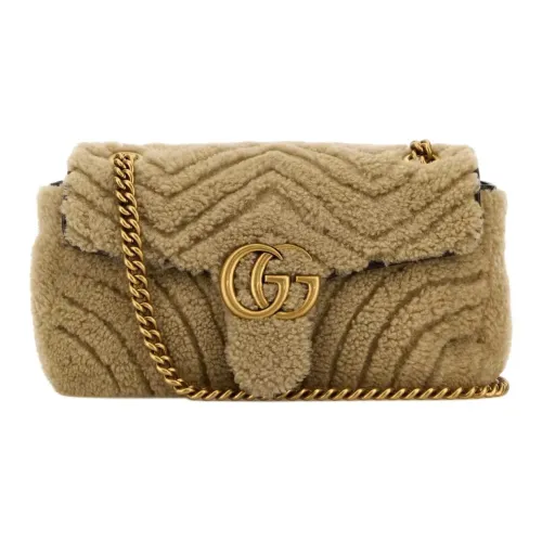 GUCCI Marmont Shearling Сумка через плечо Маленькая Женская Бежевая