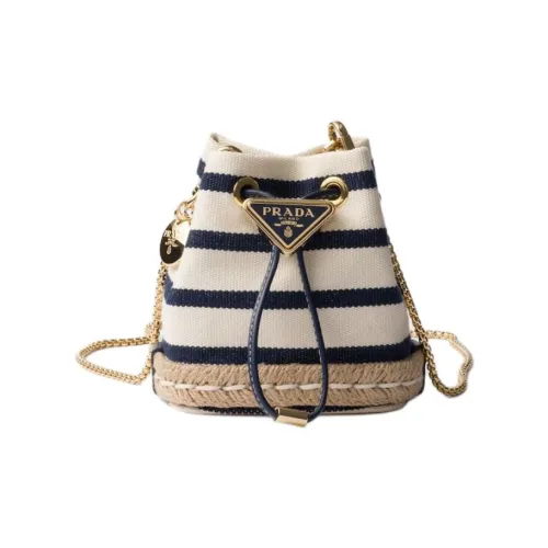 PRADA Хлопок Ведрообразная Сумка Сумка через плечо Мини Женская Айвори Синий