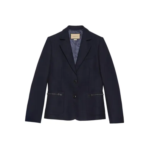 GUCCI Кашемир Саржа Куртка с Застежкой Horsebit Куртки и Пальто Женские Темно-синий