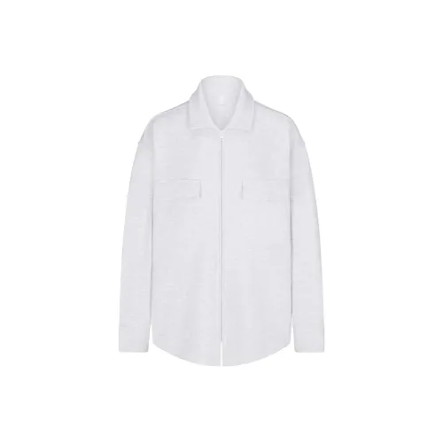 SKIMS Cotton Fleece ZIP UP Shirt Jacket Coats Coats Women's Light Melange GREY Light Photinia Gray SKIMS Хлопок Флис ZIP UP Рубашка Куртка Куртки Пальто Женские Светлый Меланж GREY Светлый Фотиния Серый