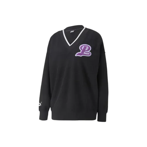 PUMA Team Фантазийный Флис V-Шея CREW SWEATSHIRT Женские Черный