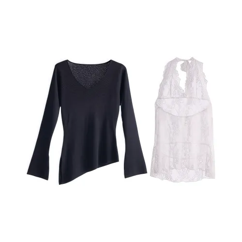 KYKW Белый Внутренний слой + Черный топ Женская трикотажная одежда